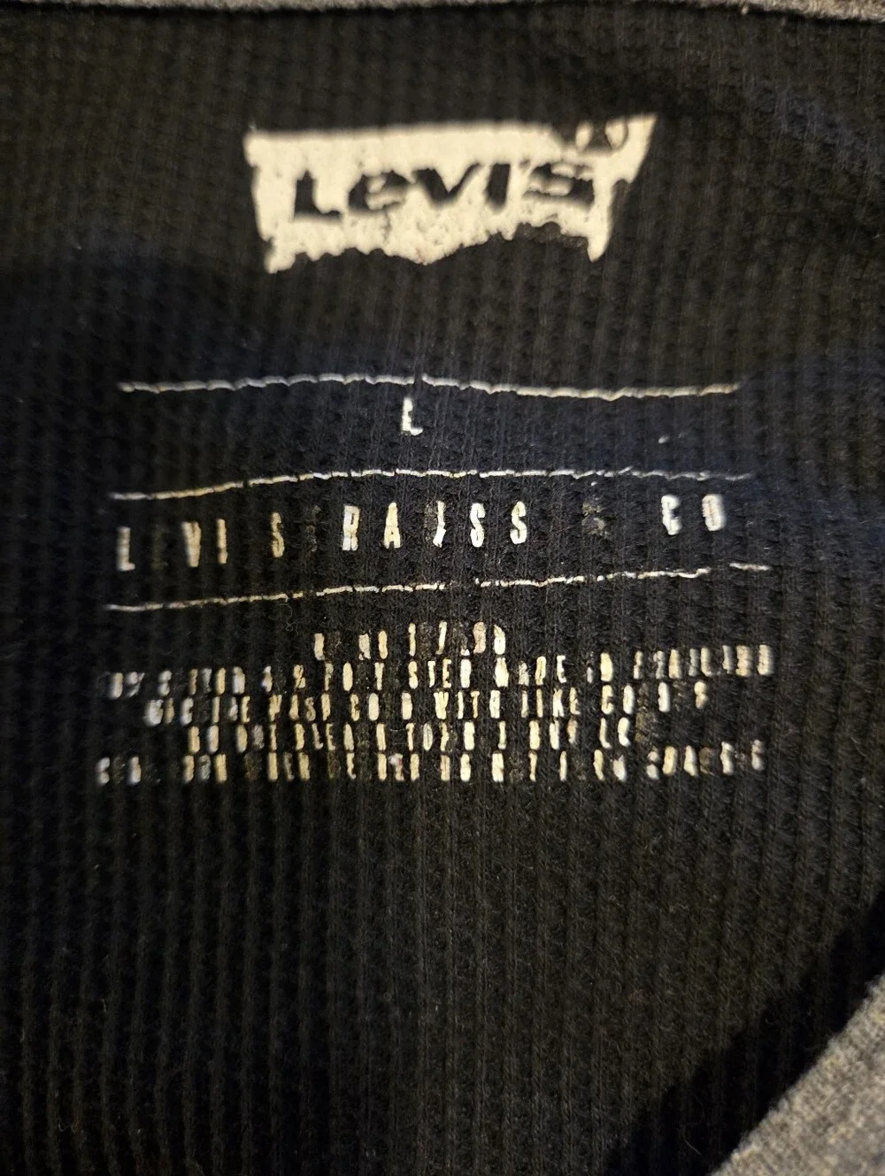 Levi's Long Sleeve Graphic Waffle Knit Shirt Black Gray Size Large